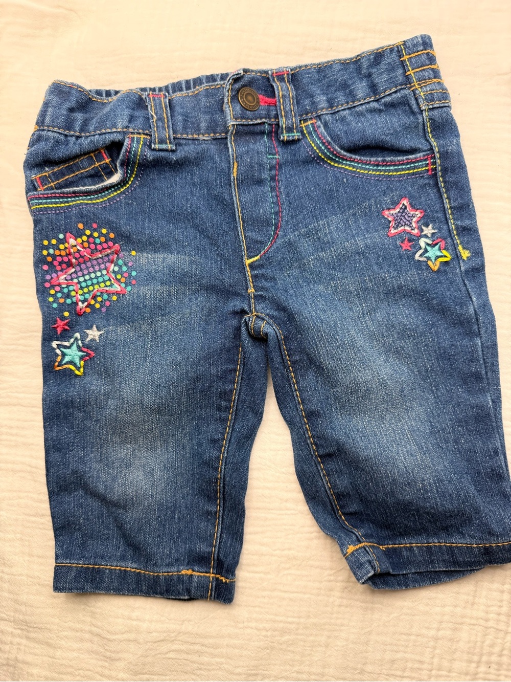healthtex Blue Denim Girls' Shorts with Multicolor Star Accents